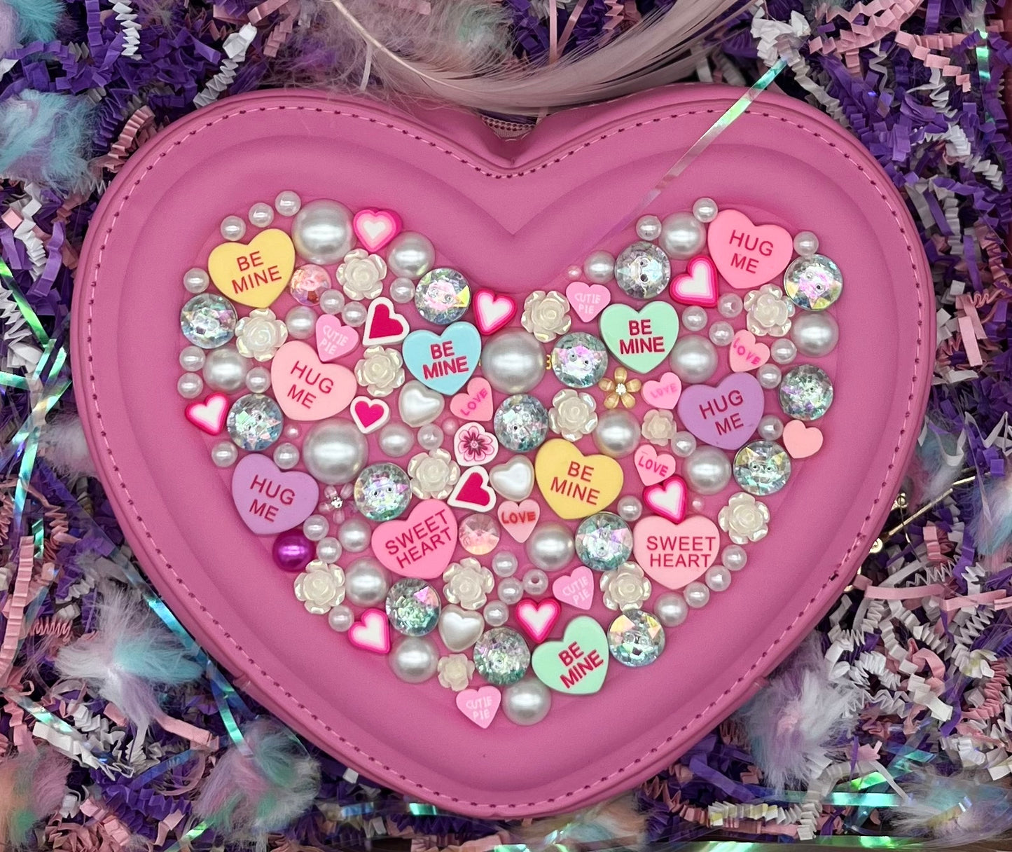 Sweetheart Novelty Purse topped with Extra Hearts and Jewels