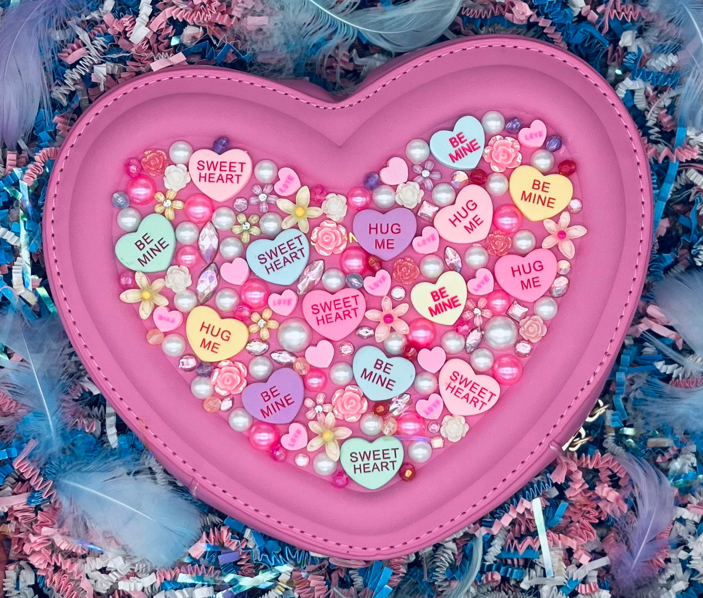 Sweetheart Novelty Purse topped with Extra Hearts and Jewels